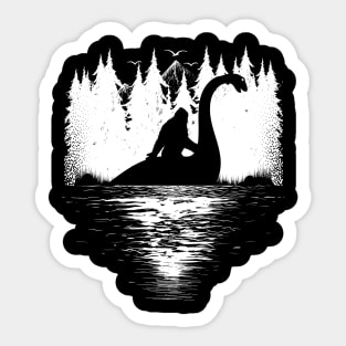 Bigfoot Riding Loch Ness Monster Sticker